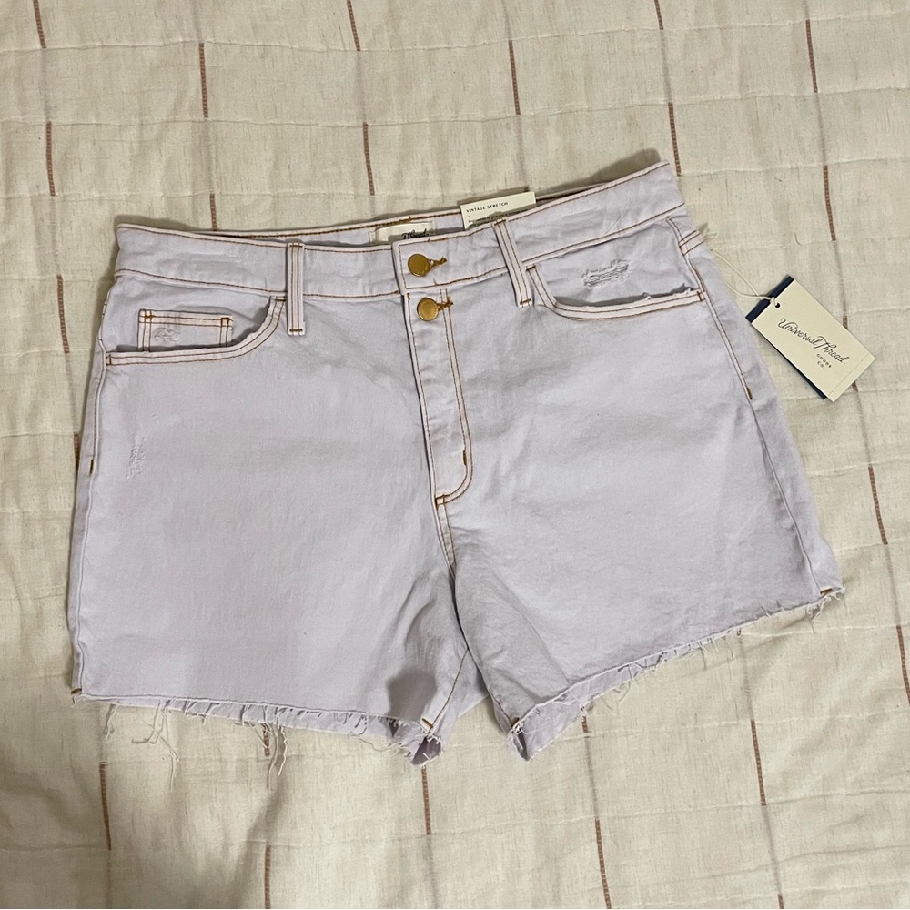 Universal Thread High-Rise Vintage Midi Jean Shorts Off-White Cut Off Raw Hem - Picture 5 of 13